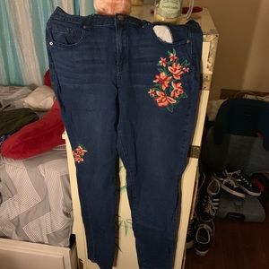 High waisted embroidered jeans